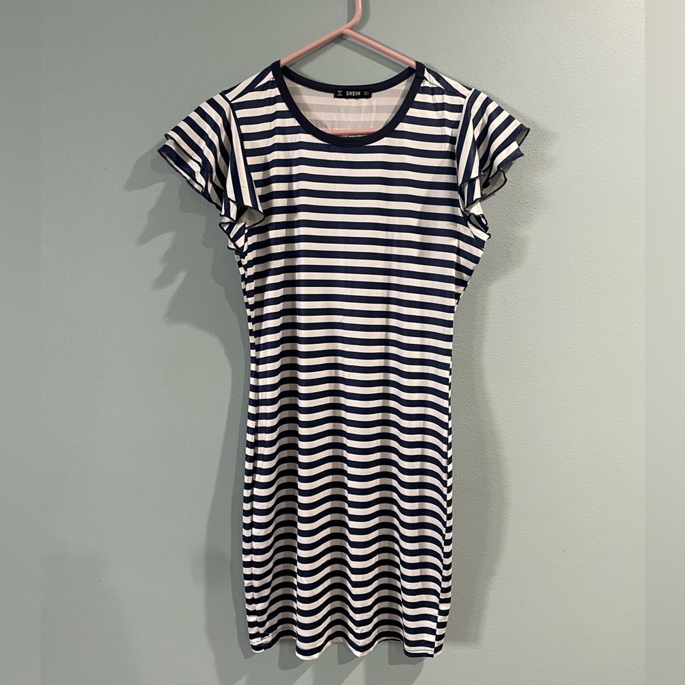 Striped Ruffle Trim Pencil Dress